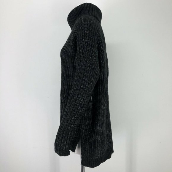 Time & Tru Womens Cowl Neck Sweater Black Heathered Longline Relaxed Fit Casual - Picture 4 of 12